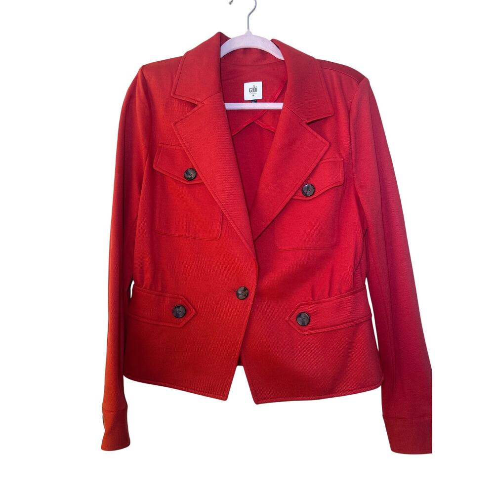 CAbi Red Tailored Blazer Jacket Notch Lapel Button Front Pocket Size M